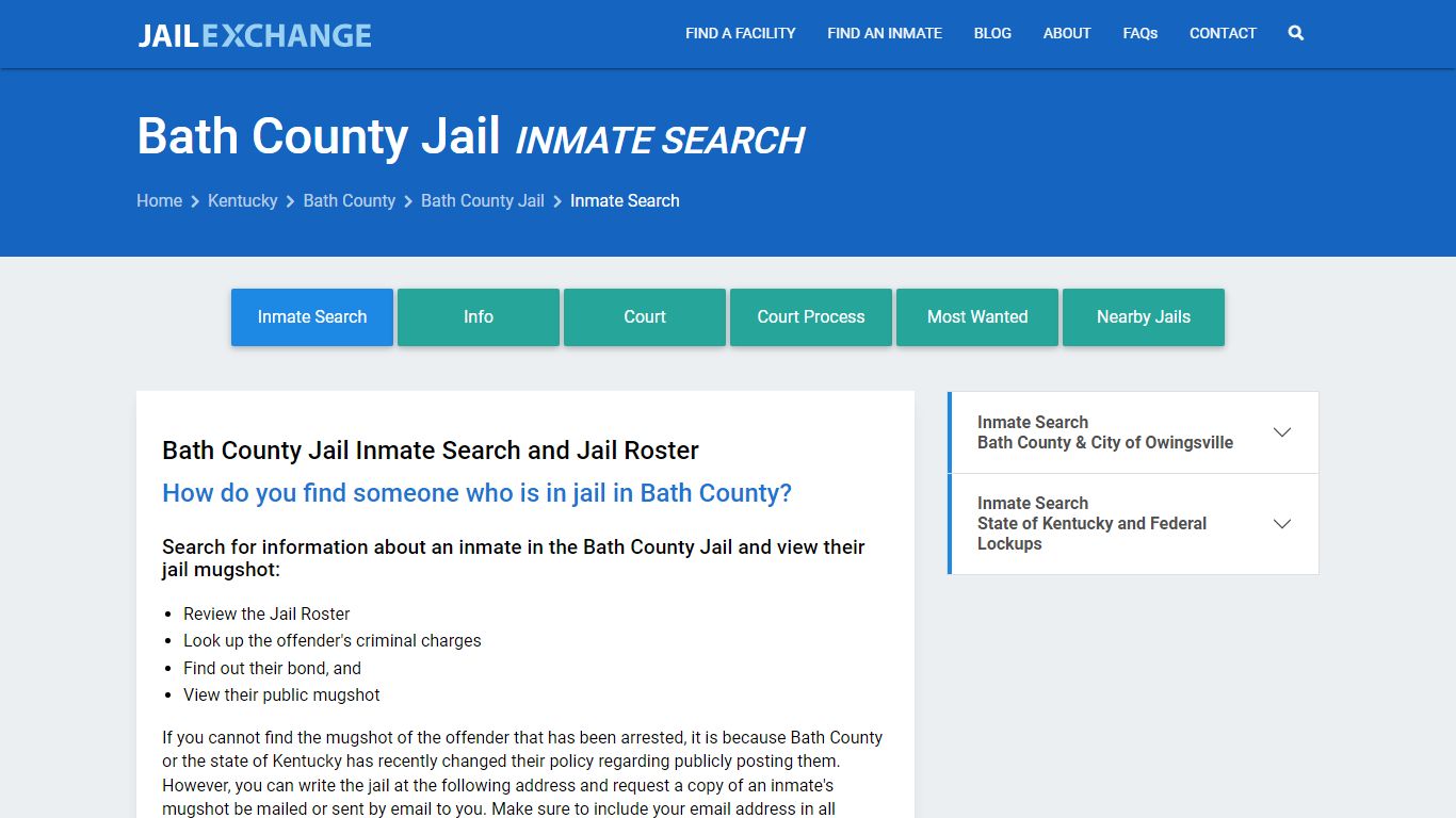 Inmate Search: Roster & Mugshots - Bath County Jail, KY