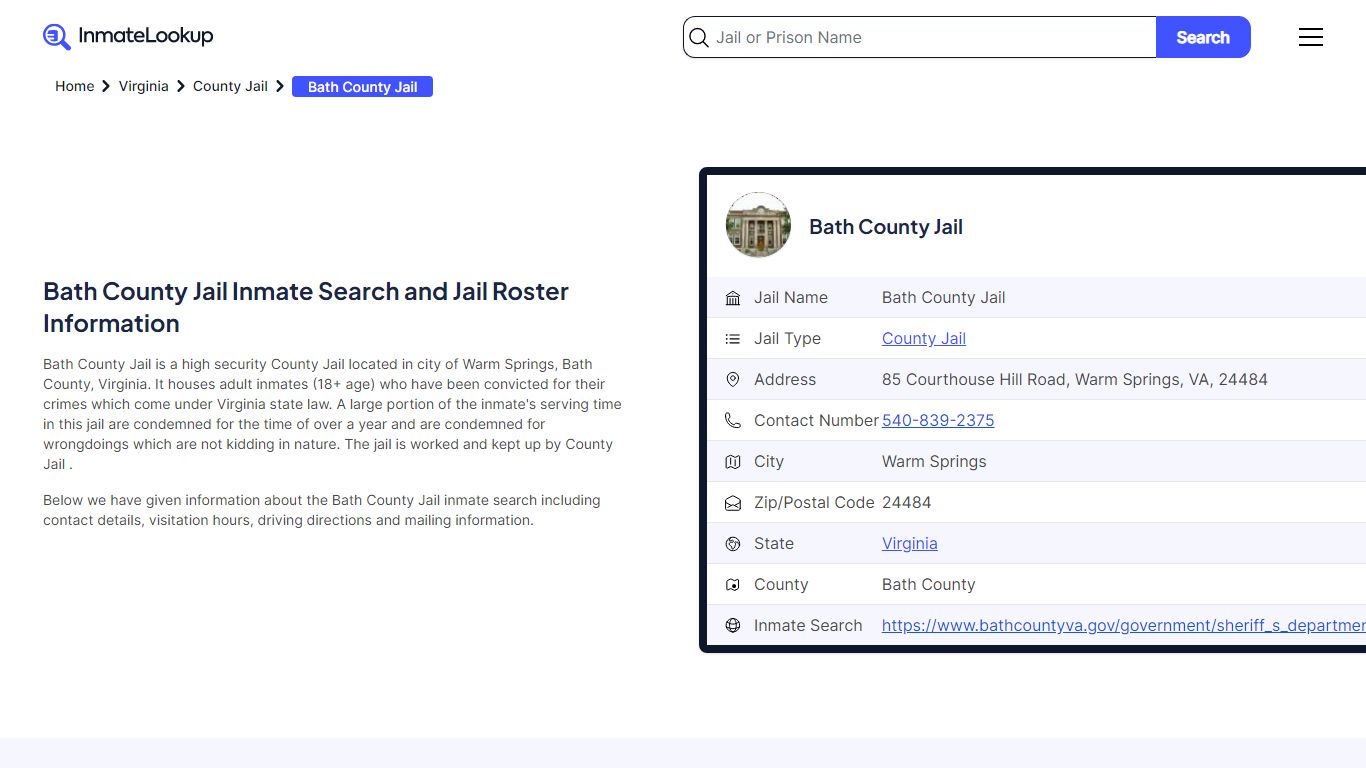 Bath County Jail Inmate Search and Jail Roster Information