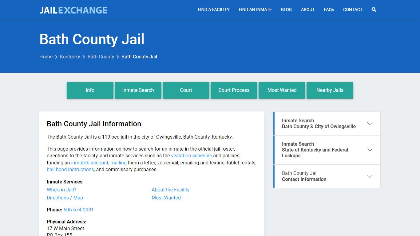 Bath County Jail, KY Inmate Search, Information