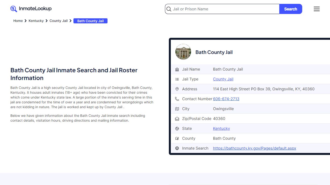 Bath County Jail Inmate Search and Jail Roster Information - Inmate Lookup